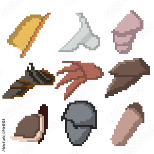 A set of nine pixel elements of shoulder armor for games, websites, design, and more.