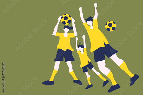 Young players cheering with soccer balls
