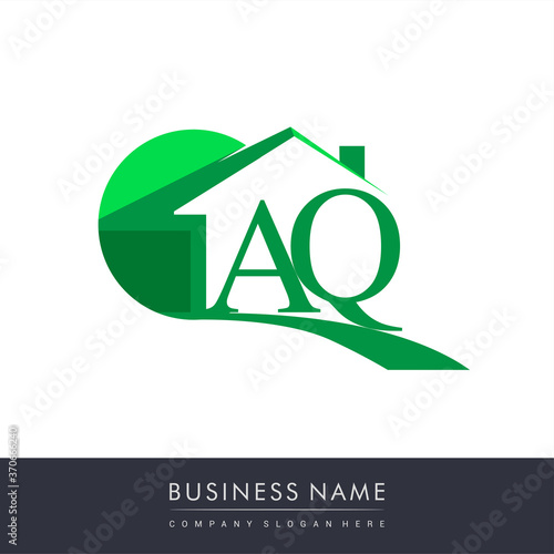initial logo AQ with house icon, business logo and property developer.