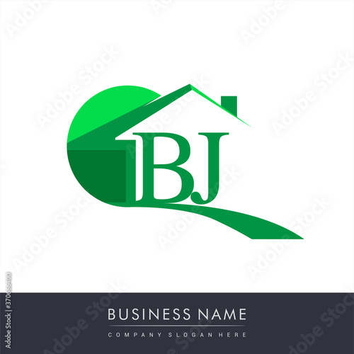 initial logo BJ with house icon, business logo and property developer.