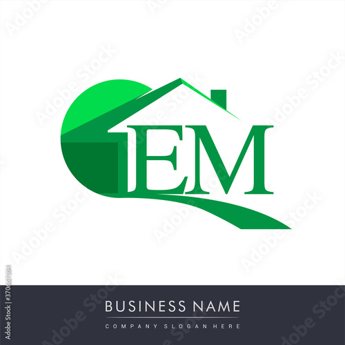 initial logo EM with house icon, business logo and property developer.