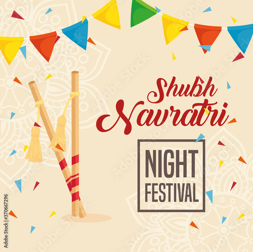 happy navratri celebration poster, night festival, with decoration vector illustration design