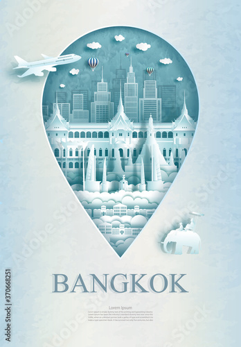 Travel Bangkok monument pin in Thailand with ancient architecture.
