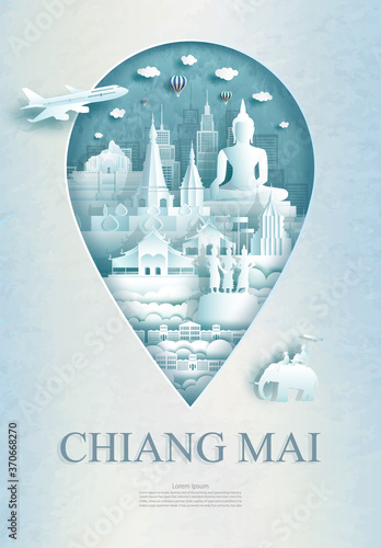 Travel Chiang Mai  monument pin in Thailand with ancient architecture.