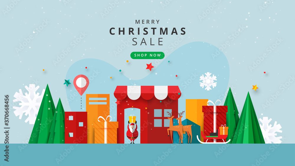 Merry christmas and happy new year.Winter online store or mobile application sale banner template background paper cut style.