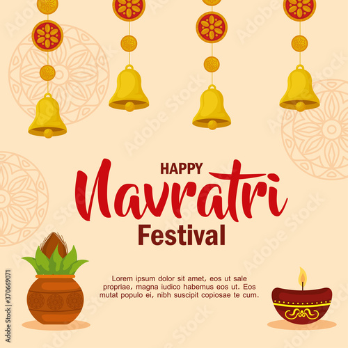 happy navratri celebration poster with decoration vector illustration design