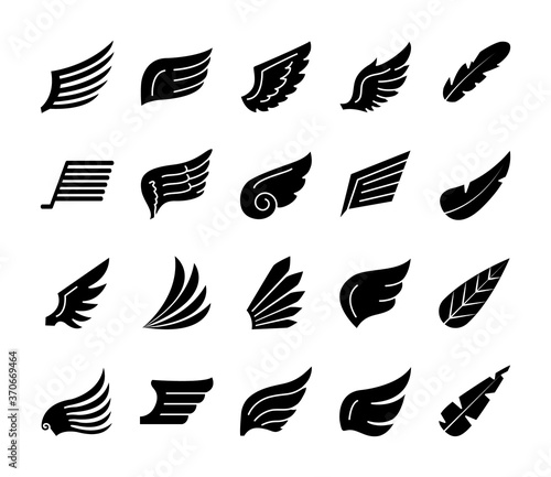 bird wings and wings icon set, silhouette style