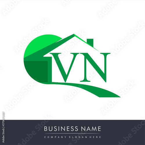 initial logo VN with house icon, business logo and property developer.