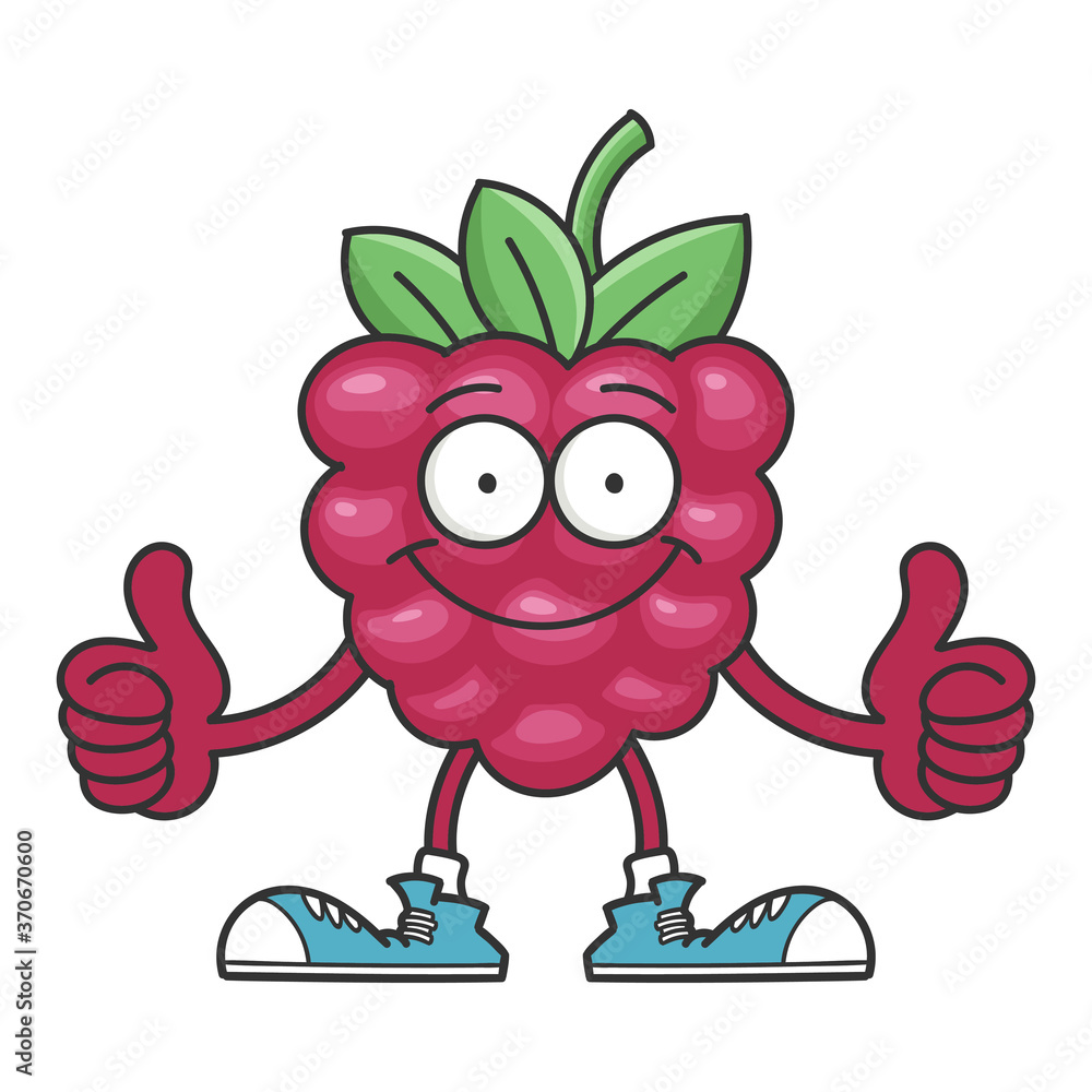smiling raspberry fruit cartoon character isolated Stock Vector | Adobe  Stock