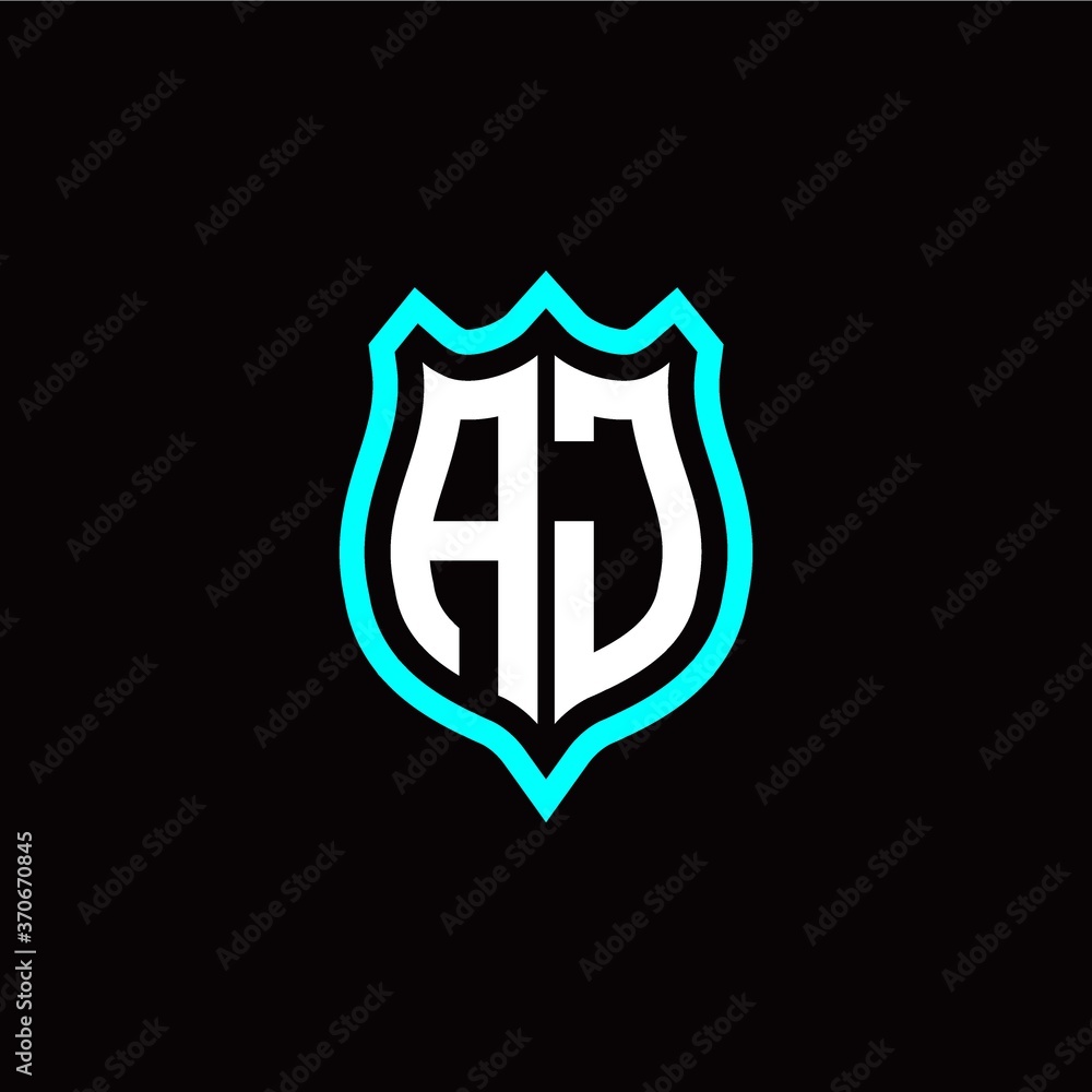 Initial A J letter with shield style logo template vector