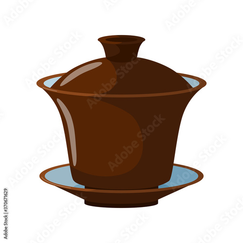 Gaiwan element for chinese tea ceremony on white background. Asian traditional equipment isolated in style flat