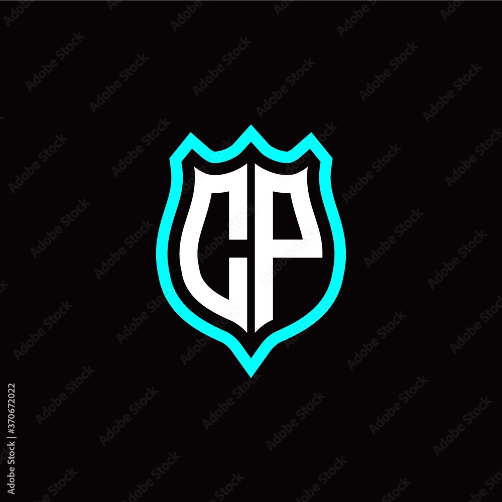 Initial C P letter with shield style logo template vector