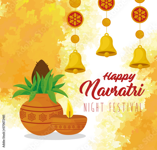 happy navratri celebration poster, night festival with decoration vector illustration design