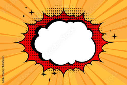 3d explosion. Red bubble explosion background. White splash in cartoon form. Vector image. Stock photo.