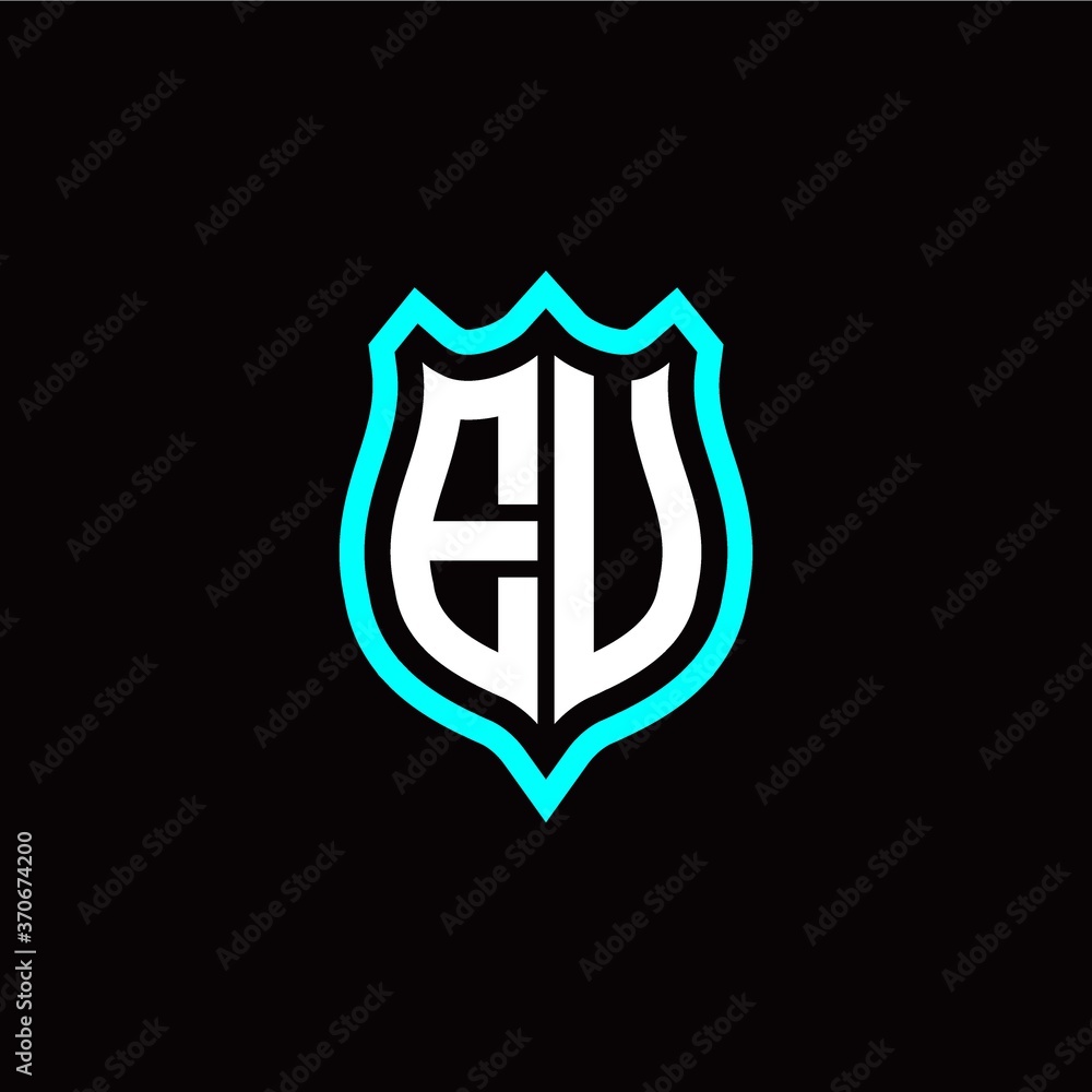 Initial E U letter with shield style logo template vector