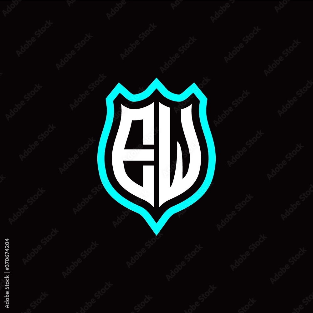 Initial E W letter with shield style logo template vector