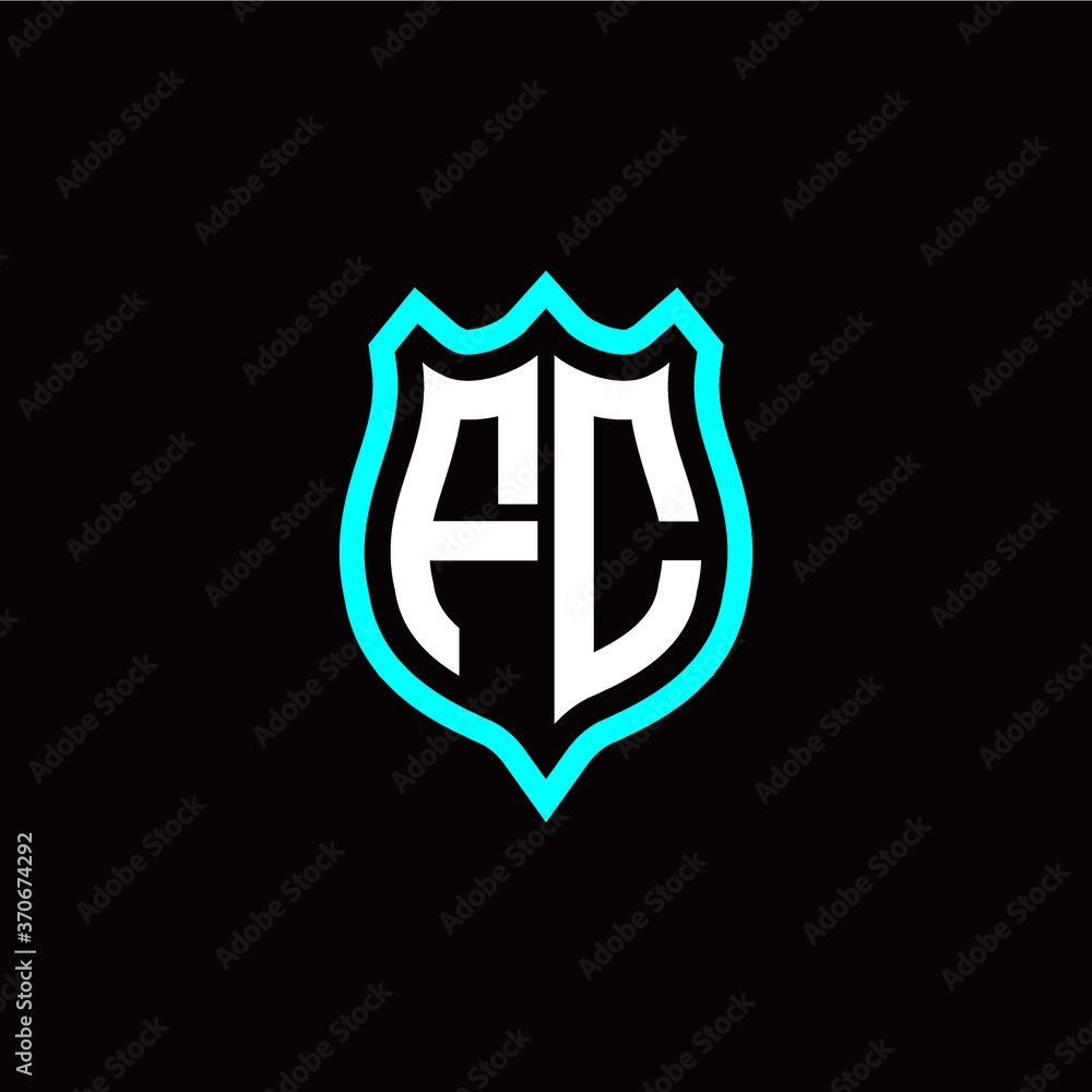 Initial F C letter with shield style logo template vector