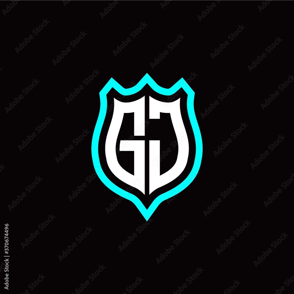 Initial G J letter with shield style logo template vector