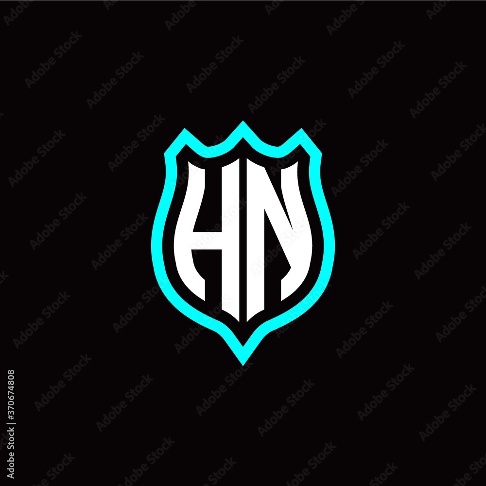 Initial H N letter with shield style logo template vector