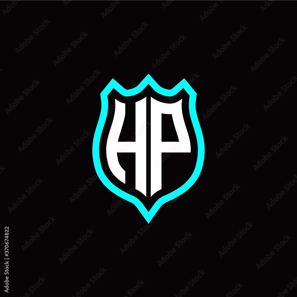 Initial H P letter with shield style logo template vector