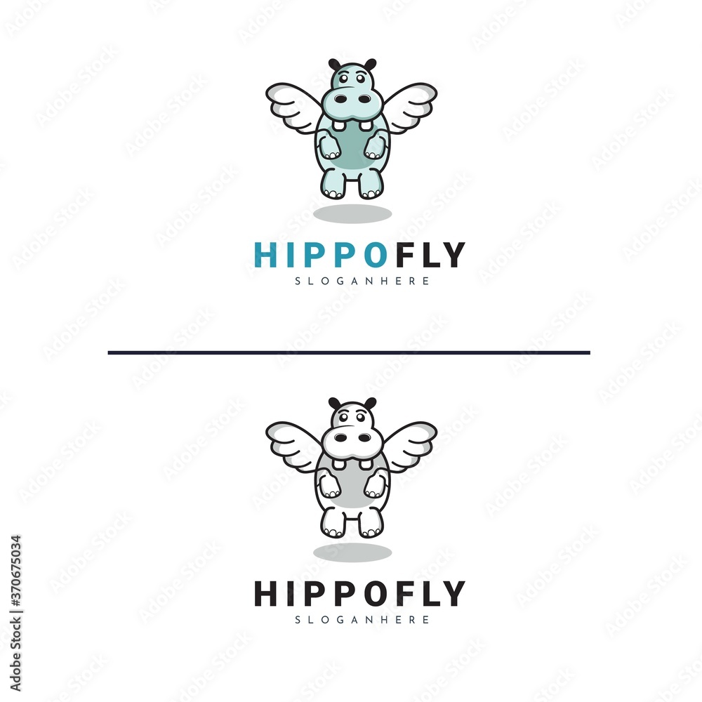 Hippopotamus fly logo design vector Hippopotamus fly logo design vector