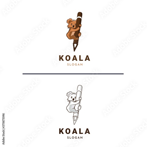 Creative koala and pencil draw logo design vector illustration photo