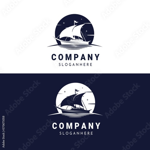 Simple flat ship logo design vector illustration
