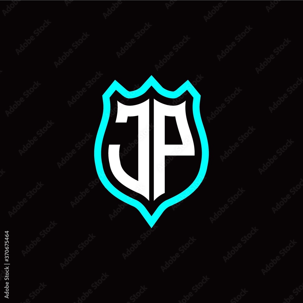 Initial J P letter with shield style logo template vector