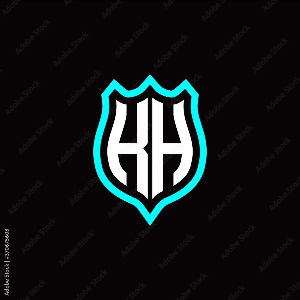 Initial K H letter with shield style logo template vector