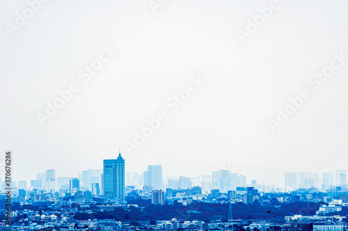 Fotografiet 【都市イメージ】俯瞰で見る住宅街とビル群