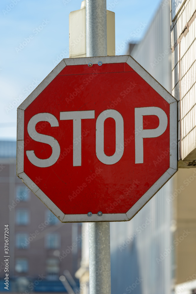 Portrait of Stop sign in the streets outdoors