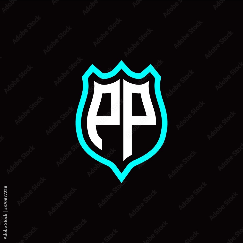 Initial P P letter with shield style logo template vector