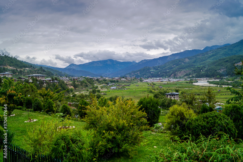 Mountain and valley landscape at Bumthang,Bhutan