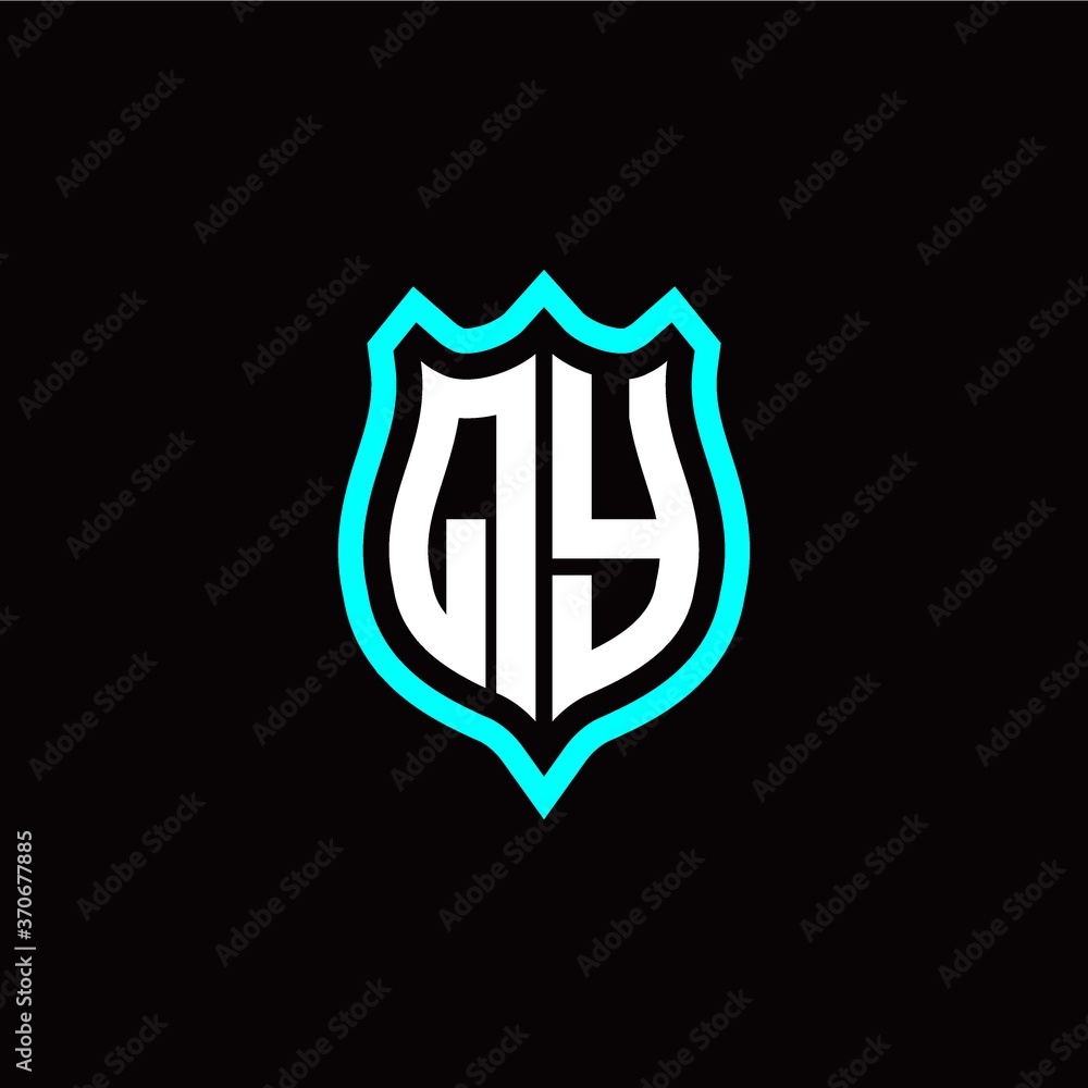Initial Q Y letter with shield style logo template vector