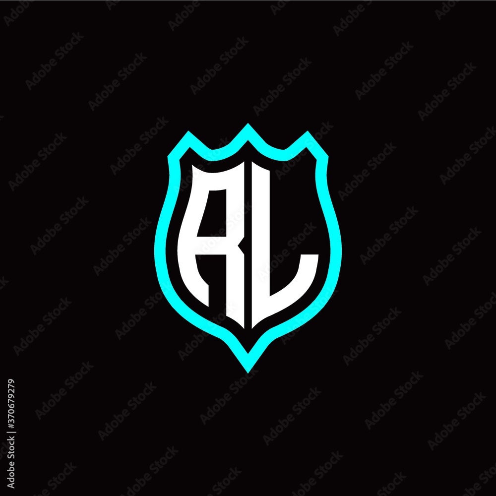 Initial R L letter with shield style logo template vector