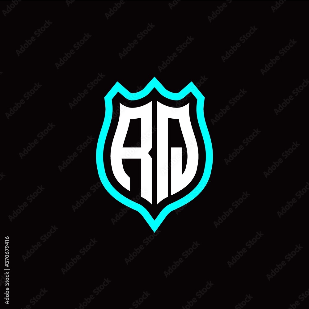 Initial R Q letter with shield style logo template vector