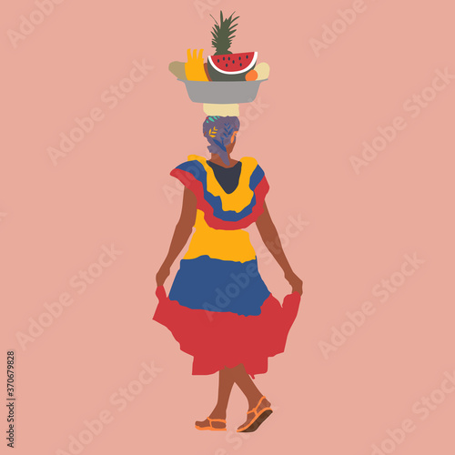 palenquera woman in traditional colorful costume