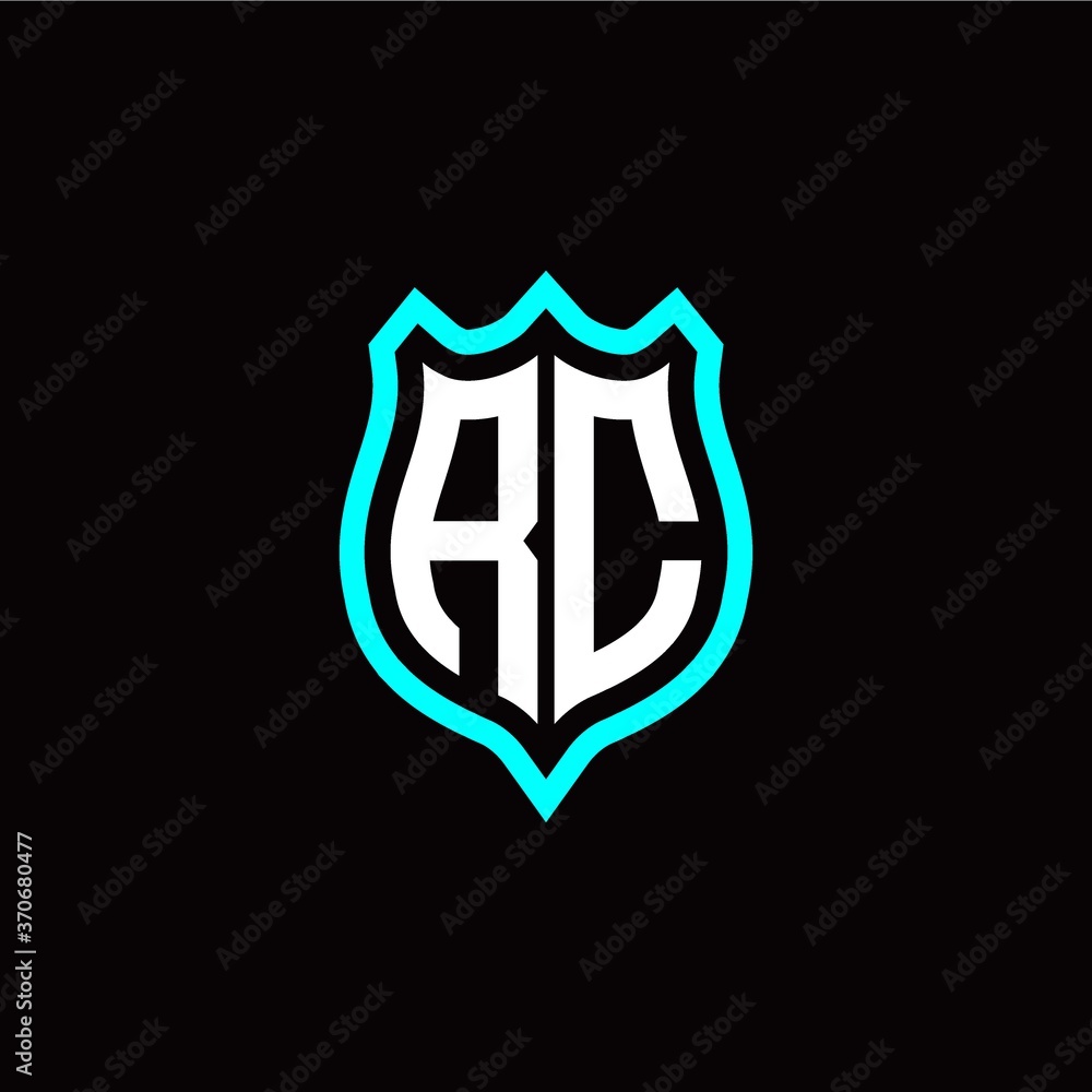 Initial R C letter with shield style logo template vector