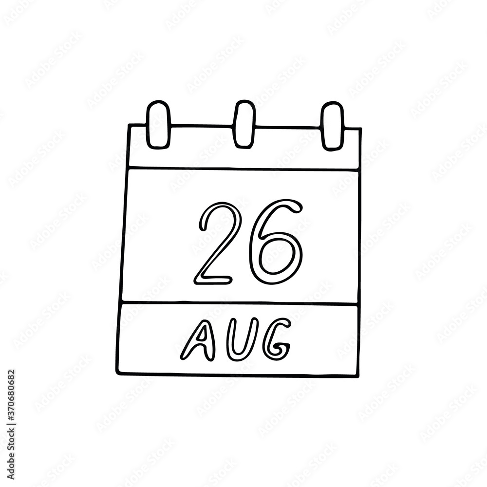 calendar hand drawn in doodle style. August 26. Women Equality Day, date. icon, sticker, element, design. planning, business holiday calendar hand drawn in doodle style. August 26. Women Equality Day, date. icon, sticker, element, design. planning, business holiday