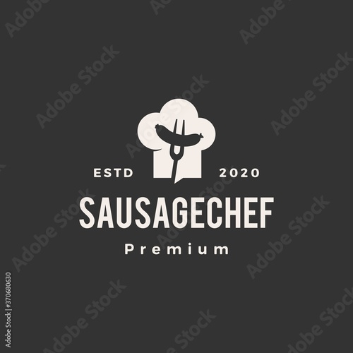 sausage chef hat hipster vintage logo vector icon illustration