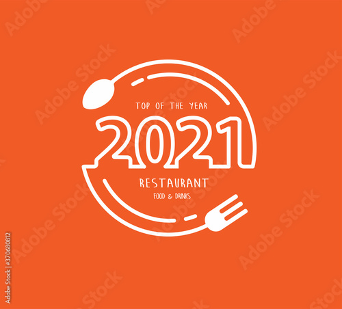 2021 new year logo fork and spoon, Vector illustration modern layout template design