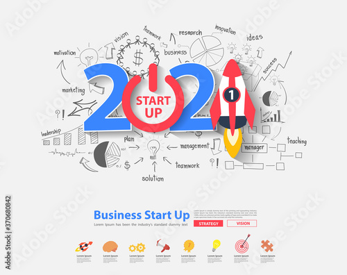 2021 new year startup ideas concept design, With creative thinking drawing charts and graphs business success strategy plan inspiration, Vector illustration layout template