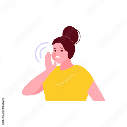 Sad girl suffering from toothache. Dentistry vector character