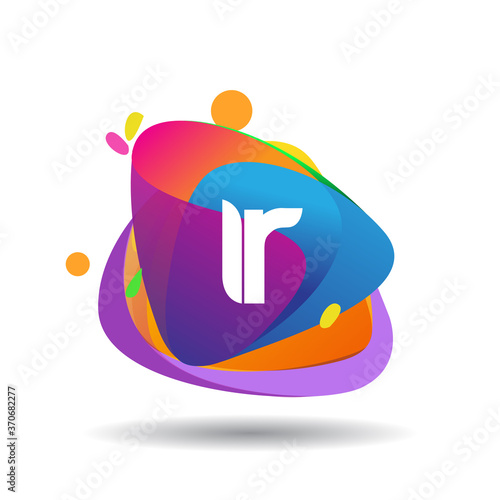 Letter IR logo with colorful splash background, letter combination logo design for creative industry, web, business and company.
