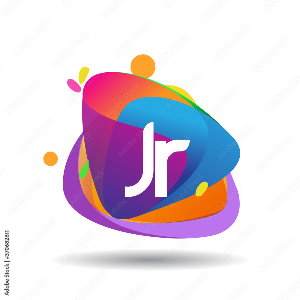 Letter JR logo with colorful splash background, letter combination logo ...