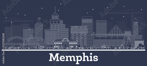 Outline Memphis Tennessee City Skyline with White Buildings.