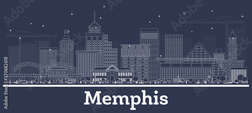 Outline Memphis Tennessee City Skyline with White Buildings.