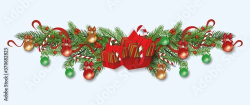 Christmas decoration and divider for winter celebration with xmas tree branches.