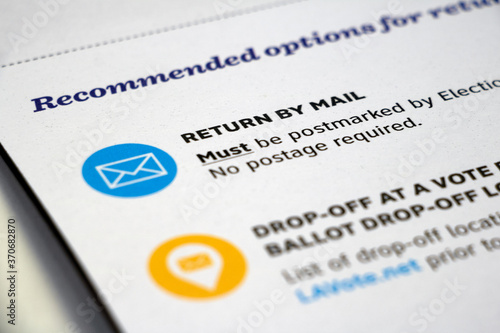 Closeup of 'Return By Mail' voting ballot info