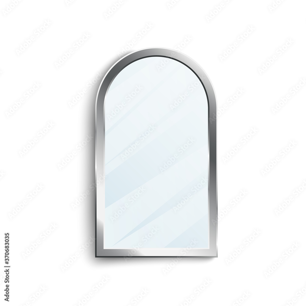 Half round realistic mirror with shiny silver metal frame and blank reflection surface Half round realistic mirror with shiny silver metal frame and blank reflection surface